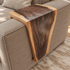 Waterfall Sofa Armrest Table, Live Edge Solid Wood Couch Arm Tray with Inside Lip