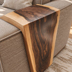Waterfall Sofa Armrest Table, Live Edge Solid Wood Couch Arm Tray with Inside Lip