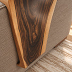 Waterfall Sofa Armrest Table, Live Edge Solid Wood Couch Arm Tray with Inside Lip