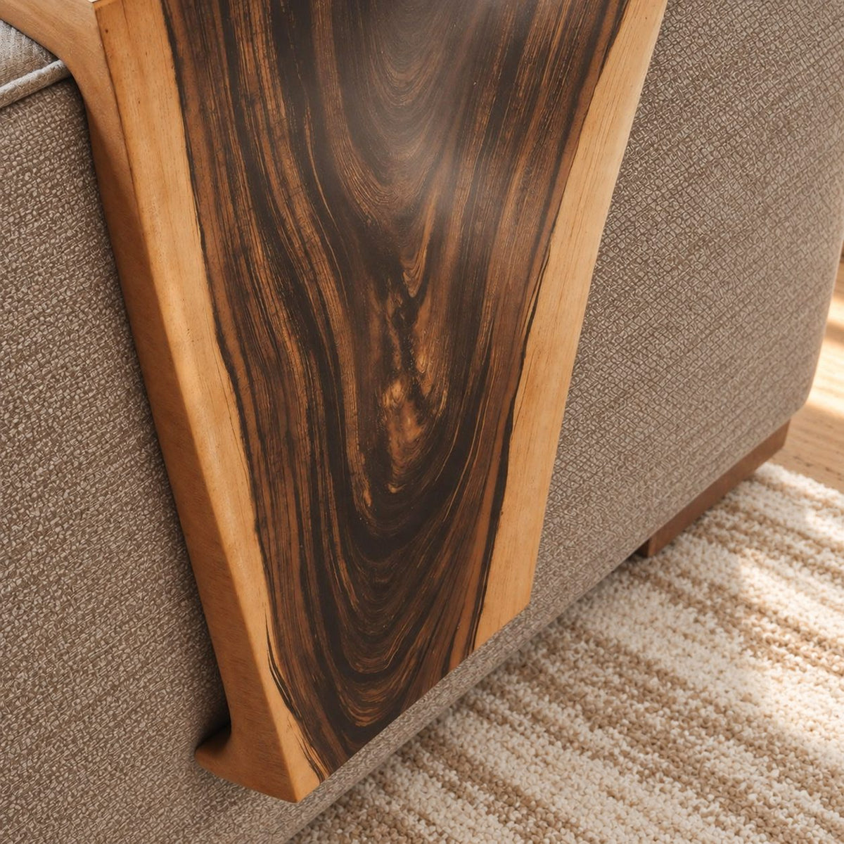 Waterfall Sofa Armrest Table, Live Edge Solid Wood Couch Arm Tray with Inside Lip