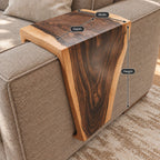 Waterfall Sofa Armrest Table, Live Edge Solid Wood Couch Arm Tray with Inside Lip