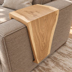Waterfall Sofa Armrest Table, Live Edge Solid Wood Couch Arm Tray with Inside Lip