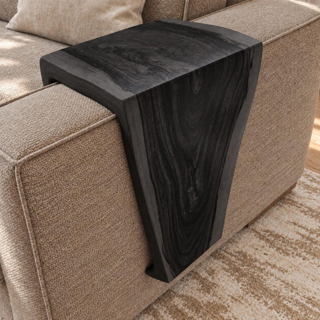 Waterfall Sofa Armrest Table, Live Edge Solid Wood Couch Arm Tray with Inside Lip