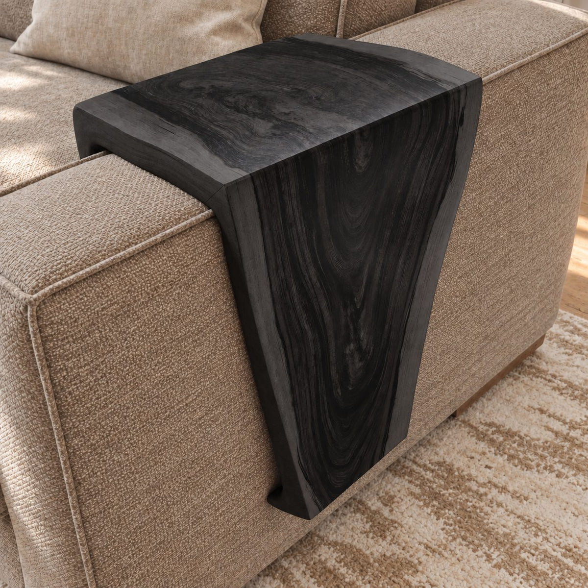 Waterfall Sofa Armrest Table, Live Edge Solid Wood Couch Arm Tray with Inside Lip