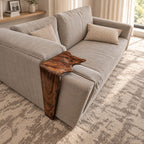 Waterfall Sofa Armrest Table, Long Drop Panel Live Edge Solid Wood Arm Tray for Couch