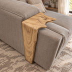 Waterfall Sofa Armrest Table, Long Drop Panel Live Edge Solid Wood Arm Tray for Couch