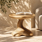 Mushroom End Table, Sculptural Pedestal Solid Wood Side Table for Living Room and Reading Nook