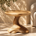 Mushroom End Table, Sculptural Pedestal Solid Wood Side Table for Living Room and Reading Nook