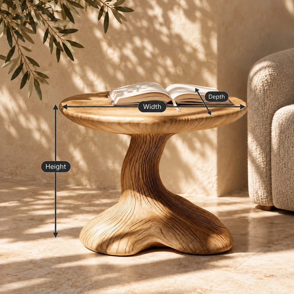Mushroom End Table, Sculptural Pedestal Solid Wood Side Table for Living Room and Reading Nook