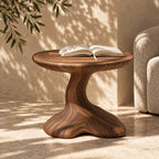 Mushroom End Table, Sculptural Pedestal Solid Wood Side Table for Living Room and Reading Nook