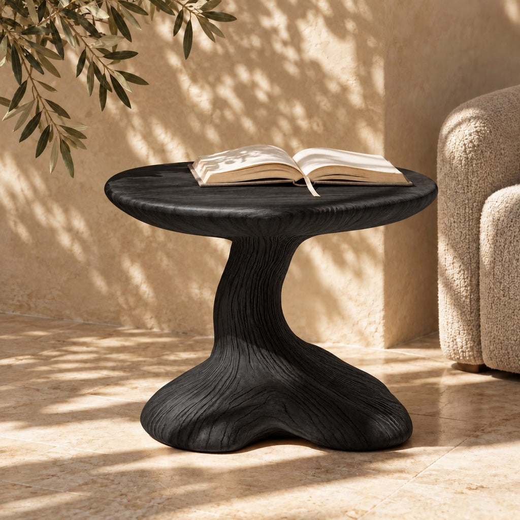 Mushroom End Table, Sculptural Pedestal Solid Wood Side Table for Living Room and Reading Nook
