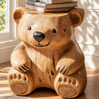 Carved Bear End Table, Seated Bear Solid Log Side Table for Kids Room, Cabin or Living Room