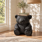 Carved Bear End Table, Seated Bear Solid Log Side Table for Kids Room, Cabin or Living Room