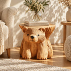 Bear Stump Side Table, Hand Carved Solid Wood End Table with Round Top for Cabin or Kids Room