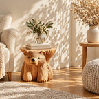 Bear Stump Side Table, Hand Carved Solid Wood End Table with Round Top for Cabin or Kids Room
