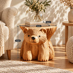 Bear Stump Side Table, Hand Carved Solid Wood End Table with Round Top for Cabin or Kids Room