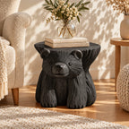 Bear Stump Side Table, Hand Carved Solid Wood End Table with Round Top for Cabin or Kids Room