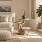 Multi Tier Driftwood End Table, Live Edge Round Tiers on Natural Trunk Solid Wood Side Table
