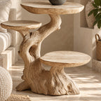 Multi Tier Driftwood End Table, Live Edge Round Tiers on Natural Trunk Solid Wood Side Table