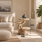 Multi Tier Driftwood End Table, Live Edge Round Tiers on Natural Trunk Solid Wood Side Table