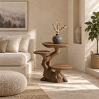 Multi Tier Driftwood End Table, Live Edge Round Tiers on Natural Trunk Solid Wood Side Table