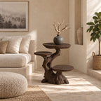 Multi Tier Driftwood End Table, Live Edge Round Tiers on Natural Trunk Solid Wood Side Table