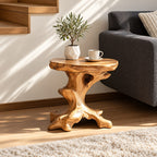 Natural Root End Table with Oval Live Edge Top, Rustic Solid Wood Side Table for Sofa or Stairway