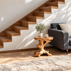 Natural Root End Table with Oval Live Edge Top, Rustic Solid Wood Side Table for Sofa or Stairway