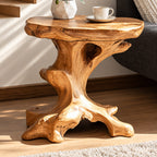 Natural Root End Table with Oval Live Edge Top, Rustic Solid Wood Side Table for Sofa or Stairway