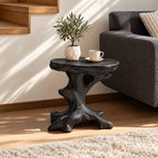 Natural Root End Table with Oval Live Edge Top, Rustic Solid Wood Side Table for Sofa or Stairway