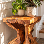 Live Edge Slab End Table on Root Base, Rustic Solid Wood Side Table for Entryway or Stairway