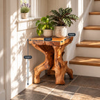 Live Edge Slab End Table on Root Base, Rustic Solid Wood Side Table for Entryway or Stairway