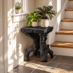 Live Edge Slab End Table on Root Base, Rustic Solid Wood Side Table for Entryway or Stairway