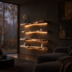 Floating Bookshelf Live Edge Solid Wood Wall Shelf with Rough Natural Edge for Living Room