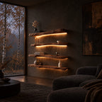 Floating Bookshelf Live Edge Solid Wood Wall Shelf with Rough Natural Edge for Living Room