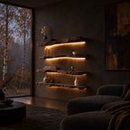 Floating Bookshelf Live Edge Solid Wood Wall Shelf with Rough Natural Edge for Living Room