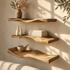 Wavy Floating Shelf Solid Wood Curved Wall Shelf with Sculpted Wave for Living Room or Bedroom