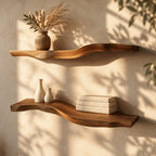 Wavy Floating Shelf Solid Wood Curved Wall Shelf with Sculpted Wave for Living Room or Bedroom