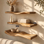 Wavy Floating Shelf Solid Wood Curved Wall Shelf with Sculpted Wave for Living Room or Bedroom