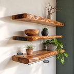 Thick Live Edge Floating Shelf, Solid Wood Slab Wall Shelf with Natural Edge for Living Room & Kitchen
