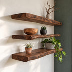 Thick Live Edge Floating Shelf, Solid Wood Slab Wall Shelf with Natural Edge for Living Room & Kitchen