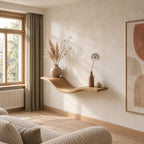 Wave Floating Shelf Sculptural Curved Solid Wood Wall Shelf for Living Room and Entryway