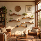 Curved Floating Shelf Solid Wood Wavy Wall Shelf, Organic Modern Display Shelf for Plants
