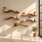 Curved Floating Shelf Solid Wood Wavy Wall Shelf, Organic Modern Display Shelf for Plants
