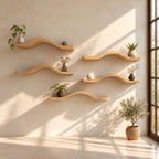 Curved Floating Shelf Solid Wood Wavy Wall Shelf, Organic Modern Display Shelf for Plants