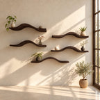 Curved Floating Shelf Solid Wood Wavy Wall Shelf, Organic Modern Display Shelf for Plants