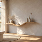 Sculptural Floating Shelf Long Solid Wood Wall Shelf with Low Curved Dip for Entryway
