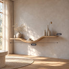 Sculptural Floating Shelf Long Solid Wood Wall Shelf with Low Curved Dip for Entryway
