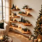Live Edge Wall Shelf Solid Wood Floating Shelf with Flowing Natural Edge for Living Room Display