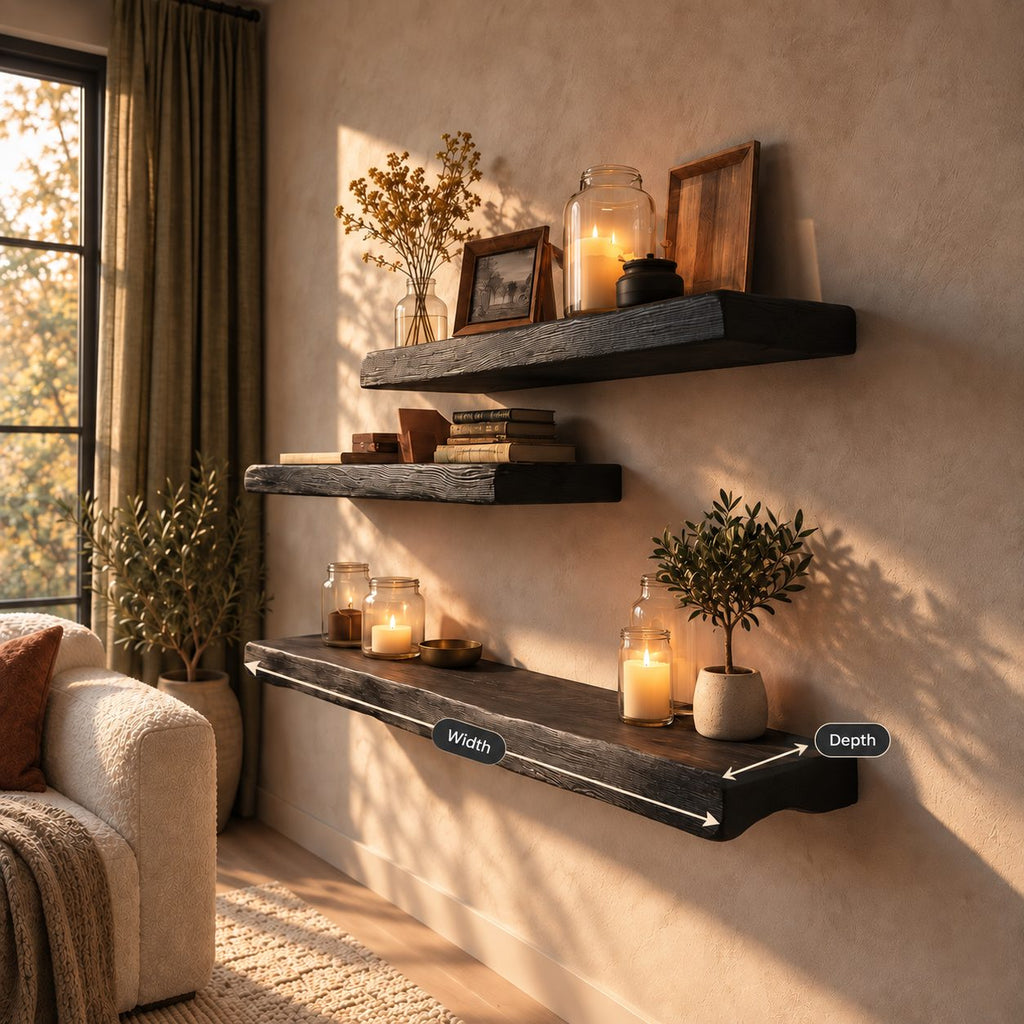 Rustic Floating Shelf Chunky Solid Wood Beam Shelf with Textured Grain for Living Room or Bedroom